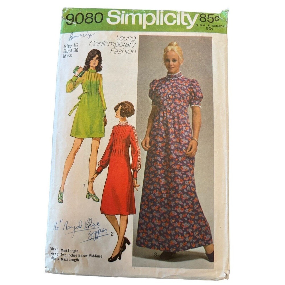 VINTAGE TEEN JR sz 15/16 SEWING PATTERNS DRESSES Pants Retro Boho Simplicity - Picture 4 of 4